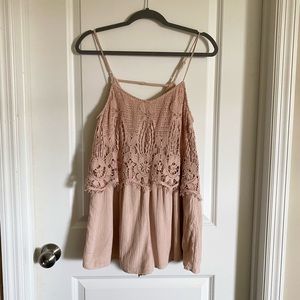 American Eagle Crochet Lace Romper PINK